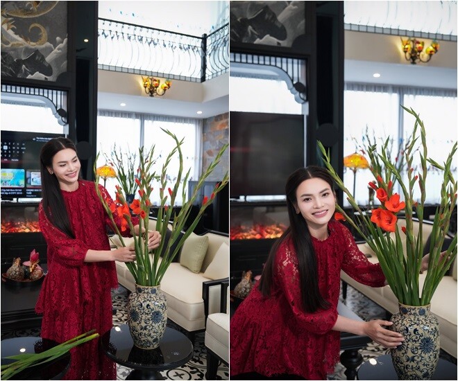 NSND Phạm Phương Thảo hào hứng cắm hoa, trang trí Tết cho tổ ấm mới nằm ngay trong khuôn viên biệt phủ 10.000m2 của mình.