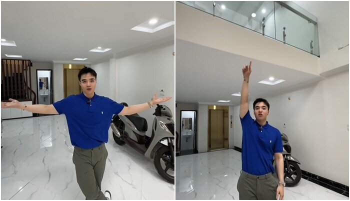 Với kiến trúc cao tầng uy nghi, căn nhà được tối ưu hóa công năng bằng hệ thống thang máy kính hiện đại, giúp kết nối mạch lạc các tầng với nhau. Tầng trệt và các tầng thấp được thiết kế thoáng đãng, tận dụng tối đa lợi thế hai mặt tiền để đón gió và ánh sáng.