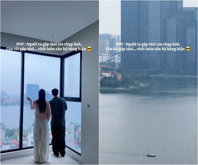 Điểm đắt giá nhất của căn hộ được cho là Tun Phạm vừa tậu chính là view nhìn thẳng ra Hồ Tây, tầm nhìn bao trọn nhiều biểu tượng kiến trúc lộng lẫy nhất của Hà Nội qua hệ cửa kính sát trần.