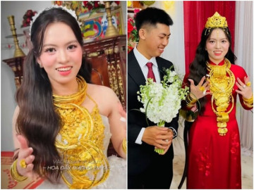 Cô dâu Đồng Tháp đội vương miện vàng, nhận gần 30 cây vàng trong đám cưới