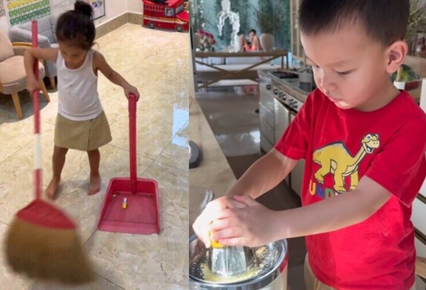 Lisa - Leon tự giác làm việc nhà phụ bố mẹ.