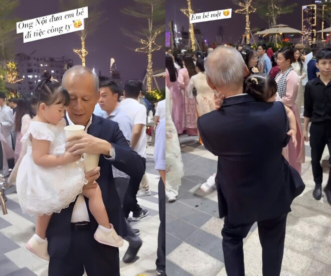 Bố chồng Đặng Thu Thảo yêu chiều bế bồng cháu nội.