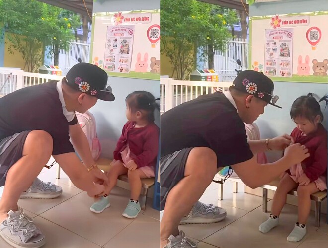 Nam ca sĩ chăm sóc ái nữ vô cùng chu đáo.