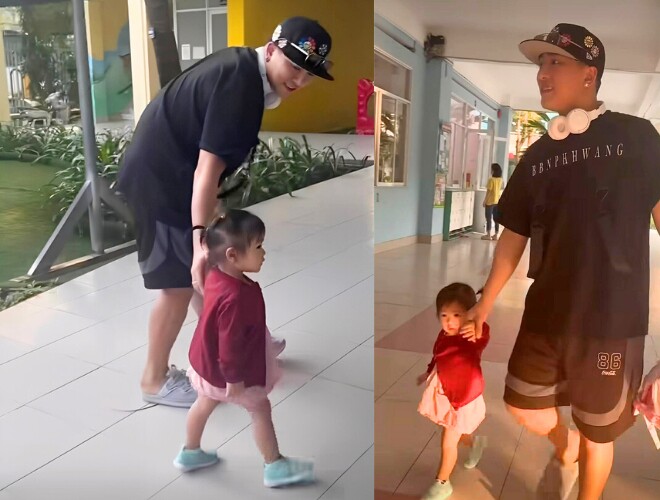 Ca sĩ Châu Khải Phong đưa con gái đi học.