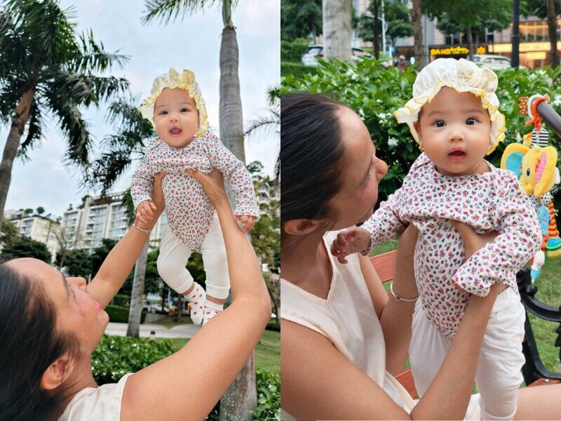 Nàng hậu tự hào khi con gái có tay chân dài giống mẹ, gương mặt là bản sao của bố.