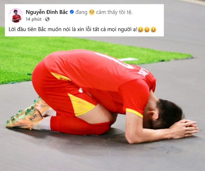 Cầu thủ Đình Bắc nói xin lỗi sau khi U23 Việt Nam dừng chân tại vòng bán kết.