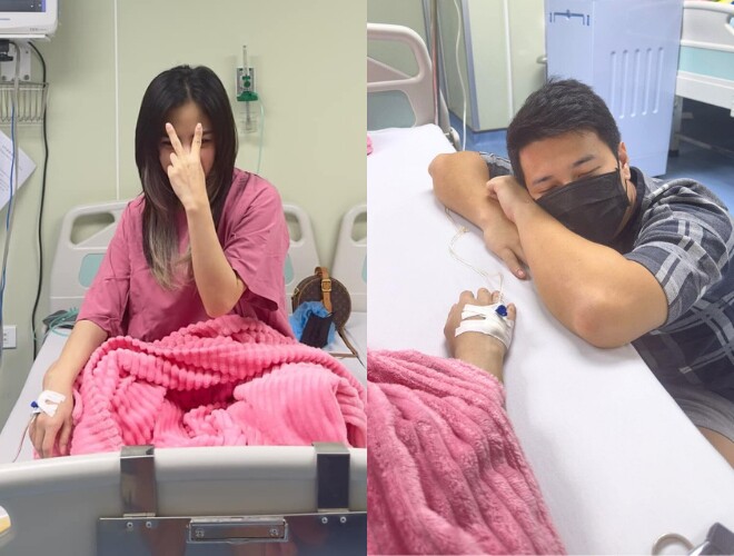 Hình ảnh Huỳnh Anh túc trực bên giường bệnh của vợ hồi năm 2023.