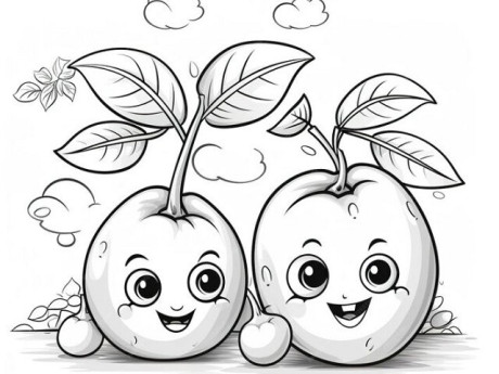 20 bức tranh tô màu rau củ, trái cây có khuôn mặt cười ngộ nghĩnh, bé vừa chơi vừa học về thực phẩm