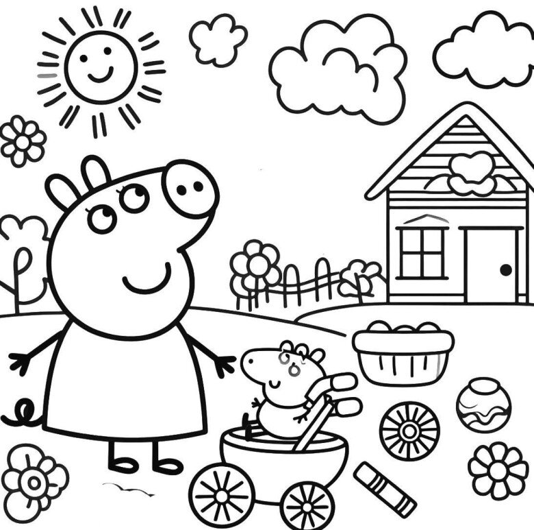 Tranh tô màu gia đình Peppa Pig, cách bé mầm non học về tình thân qua màu sắc - 19