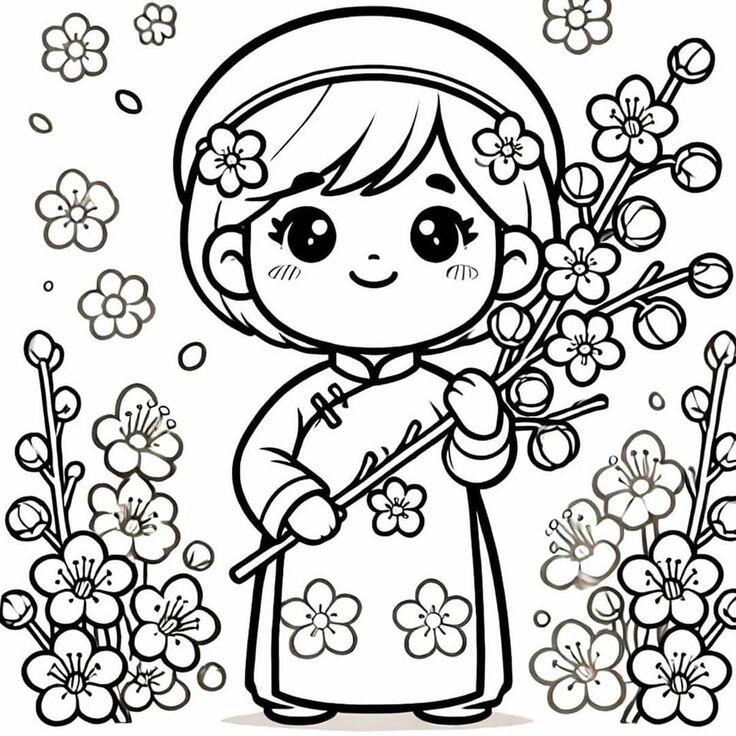 Tranh tô màu hoa đào, hoa mai giúp bé mầm non cảm nhận mùa xuân và hiểu về Tết Việt - 1