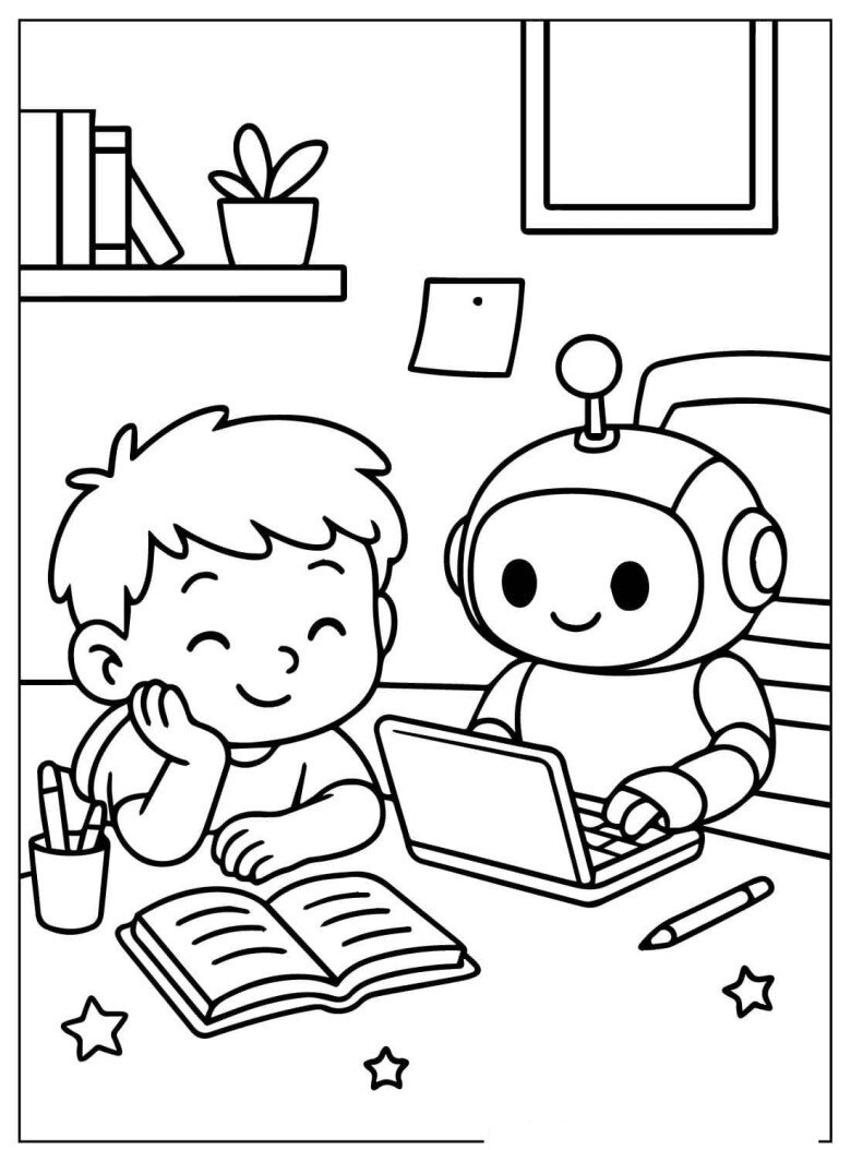 20 bức trang tô màu robot ngộ nghĩnh, dành cho bé mầm non yêu thích thế giới công nghệ - 1