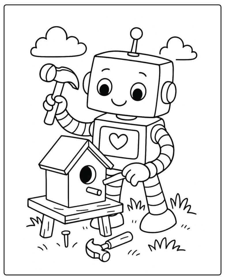 20 bức trang tô màu robot ngộ nghĩnh, dành cho bé mầm non yêu thích thế giới công nghệ - 4