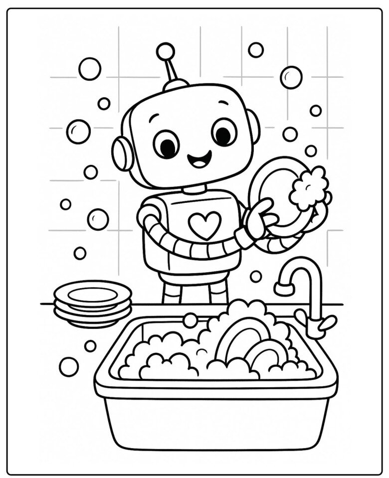 20 bức trang tô màu robot ngộ nghĩnh, dành cho bé mầm non yêu thích thế giới công nghệ - 6