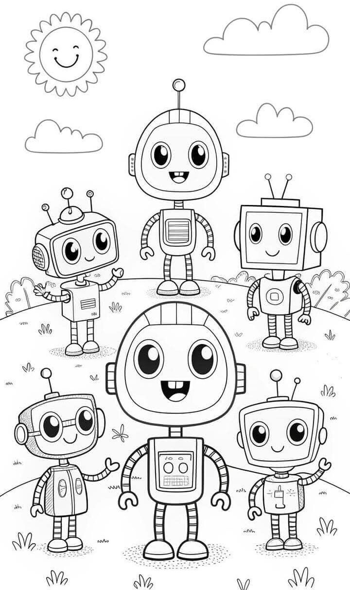 20 bức trang tô màu robot ngộ nghĩnh, dành cho bé mầm non yêu thích thế giới công nghệ - 11