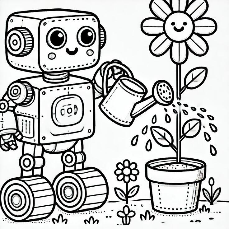 20 bức trang tô màu robot ngộ nghĩnh, dành cho bé mầm non yêu thích thế giới công nghệ - 14