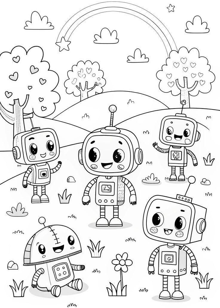 20 bức trang tô màu robot ngộ nghĩnh, dành cho bé mầm non yêu thích thế giới công nghệ - 16