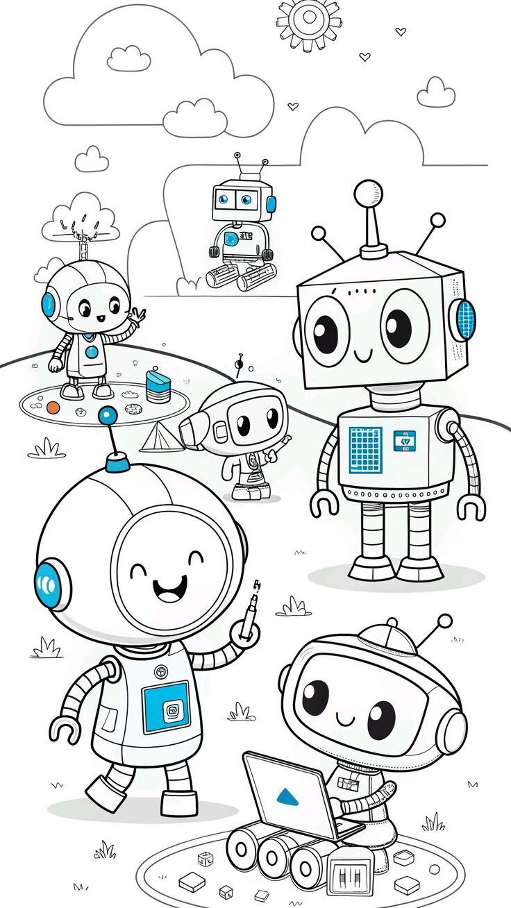 20 bức trang tô màu robot ngộ nghĩnh, dành cho bé mầm non yêu thích thế giới công nghệ - 19