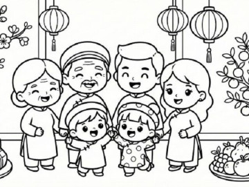 Tranh tô màu những hoạt động vui ngày Tết, bé vừa sáng tạo sắc xuân, vừa làm đẹp ký ức tuổi thơ