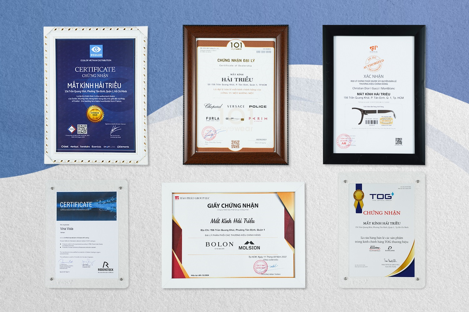 Kính Hải Triều hiện là đại lý chính hãng ủy quyền của 30+ thương hiệu mắt kính cao cấp hàng đầu thế giới
