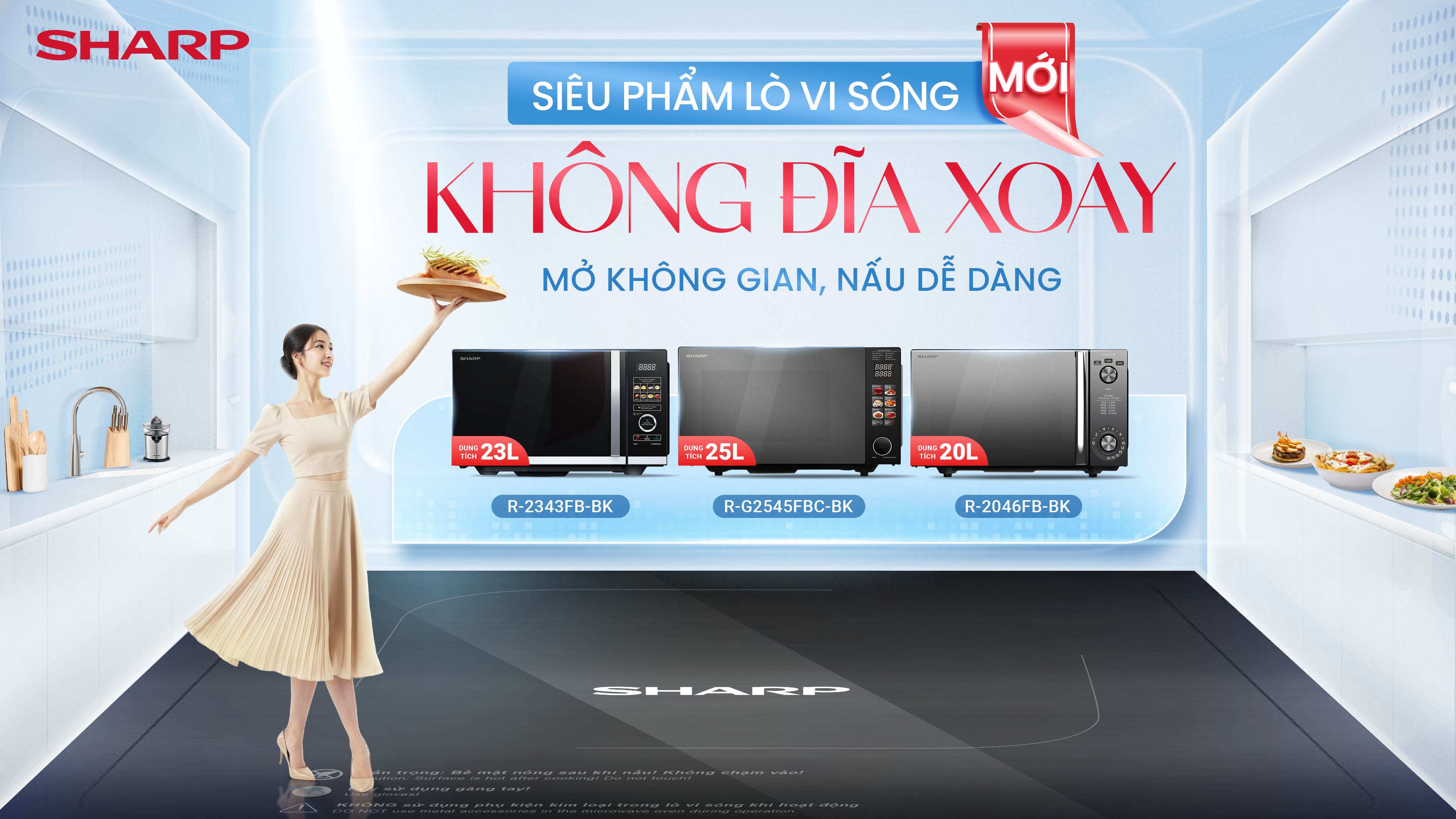 Lò vi sóng không đĩa xoay Sharp mới: mở không gian, nấu dễ dàng