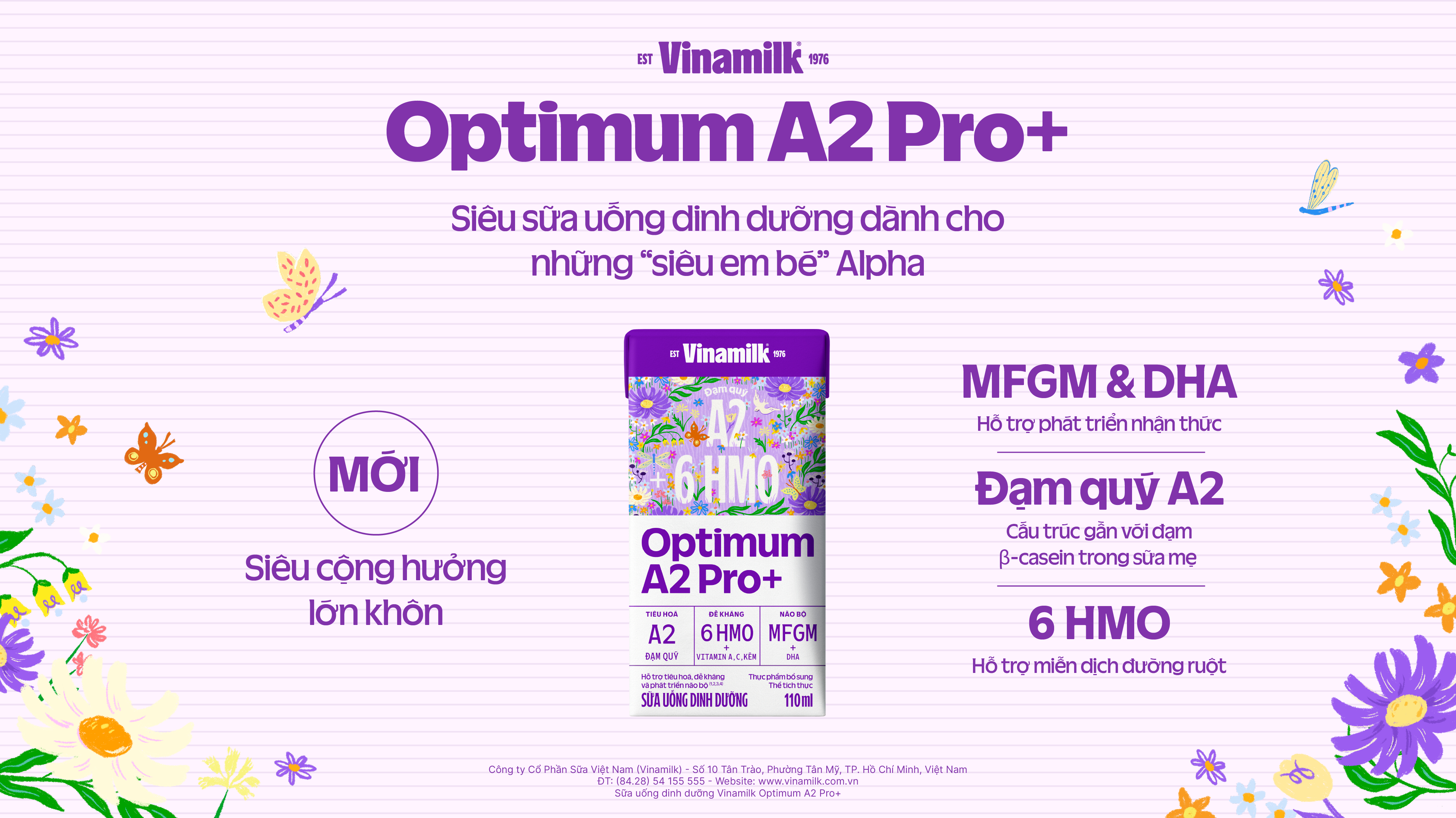 Sản phẩm sữa uống dinh dưỡng Vinamilk Optimum A2 Pro+ mới. Ảnh: Vinamilk