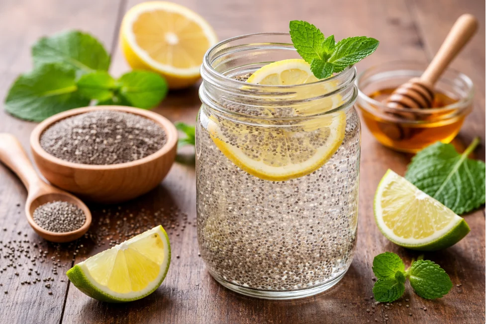 Hạt chia giàu omega-3, chất xơ và chất chống oxy hóa. Ngâm với nước ấm giúp hỗ trợ tiêu hóa, tạo cảm giác no lâu và góp phần duy trì làn da khỏe.