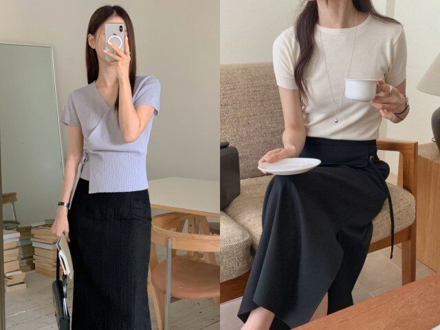 &Aacute;o len cộc tay phối c&ugrave;ng ch&acirc;n v&aacute;y đen mang lại vẻ trẻ trung, hiện đại cho m&ocirc;i trường c&ocirc;ng sở