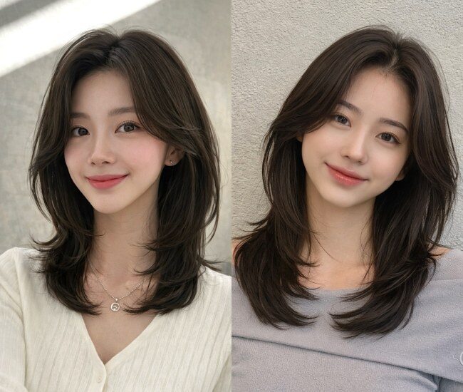 Phần đuôi tóc uốn cụp nhẹ giúp ôm gọn gương mặt, tạo cảm giác thanh thoát và cân đối hơn. Kiểu tóc này mang lại vẻ ngoài chỉn chu, thanh lịch, đặc biệt phù hợp chị em công sở.