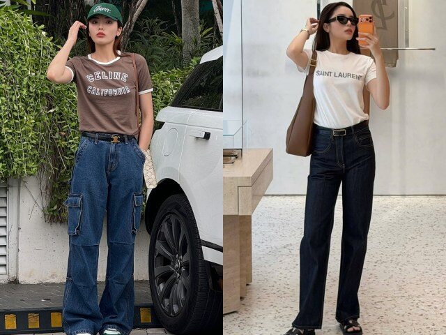 Áo thun cộc tay trơn, phom gọn được Kỳ Duyên phối cùng jeans cạp cao, mang đến hình ảnh năng động, hiện đại, đơn giản nhưng vẫn rất sành điệu, dễ áp dụng hằng ngày.