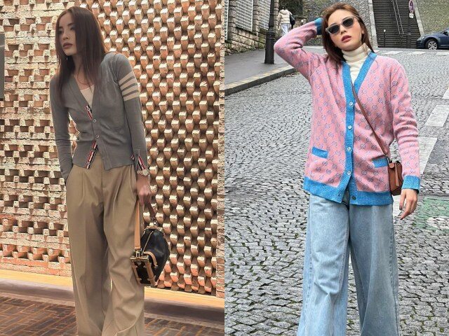 Áo cardigan dáng ngắn hoặc vừa được Kỳ Duyên mặc như áo chính hoặc khoác nhẹ, kết hợp jeans tạo vẻ nữ tính, trẻ trung, gọn dáng, rất hợp tiết trời giao mùa.