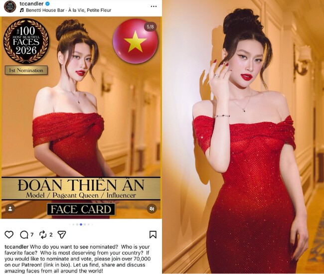 Hoa hậu Đoàn Thiên Ân lần đầu lọt đề cử Top 100 gương mặt đẹp nhất thế giới.