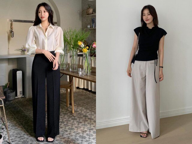 Quần ống rộng tạo sự thoải mái tối đa, đặc biệt phù hợp những ngày ăn uống, ngồi nhiều. Khi phối cùng áo dáng gọn, outfit vẫn cân đối, thời trang và rất chanh sả.