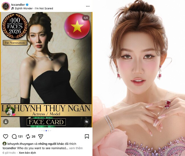 Sau hot girl Khánh Huyền và diễn viên Lan Ngọc, Thúy Ngân là mỹ nhân Việt thứ 3 lọt đề cử Top 100 gương mặt đẹp nhất thế giới 2026.