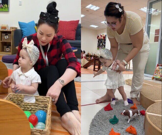 Nhật Kim Anh luôn dành thời gian để đồng hành cùng con gái khi đến lớp. 