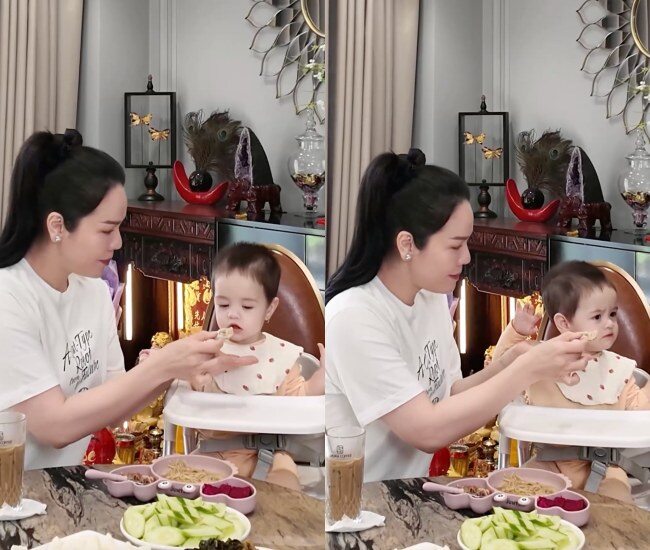 Khoảnh khắc bé Julia từ chối đồ ăn được Nhật Kim Anh đút khiến cô suýt mất mặt.