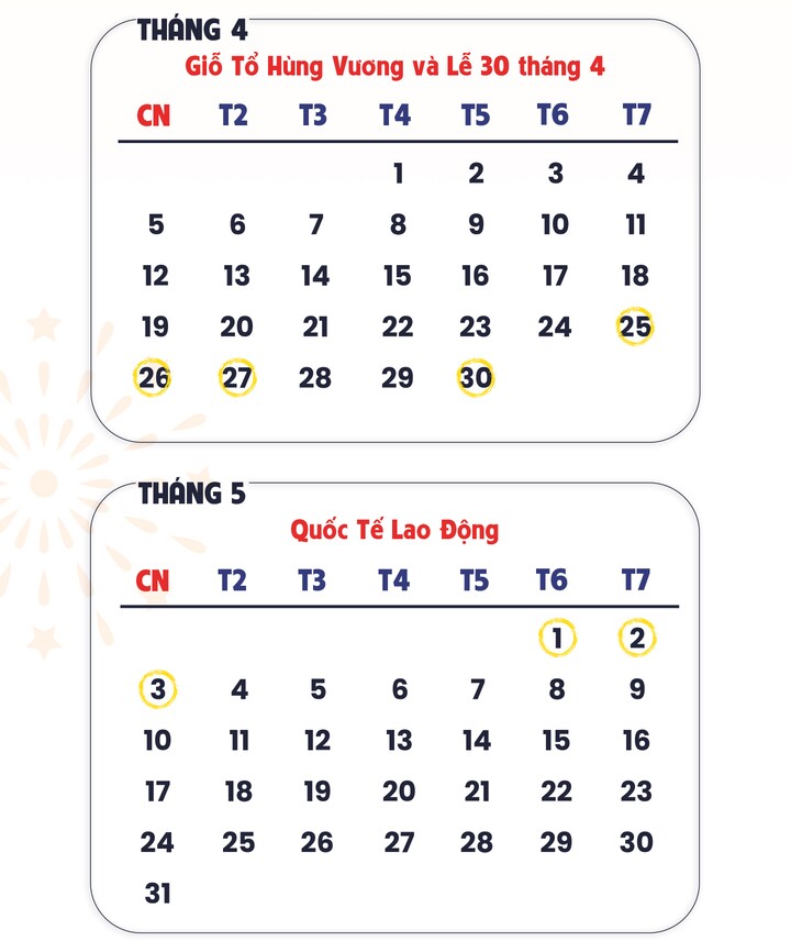 Chi tiết lịch nghỉ Giỗ Tổ Hùng Vương và 30/4 - 1/5