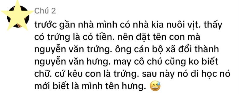 Một tài khoản mxh chia sẻ câu chuyện đặt tên gây thích thú.