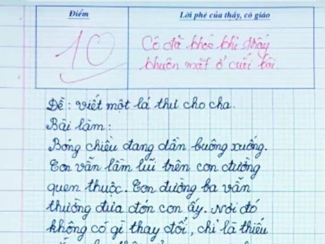 Bé trai lớp 4 đạt điểm 10 tuyệt đối với bài văn viết về bố, cô giáo bật khóc khi thấy khuôn mặt ở cuối bài