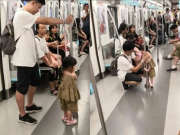 Yêu con - Bố đưa con gái đi tàu điện nhưng chỉ đứng mà không ngồi, hành khách chú ý đến cái tay người đàn ông