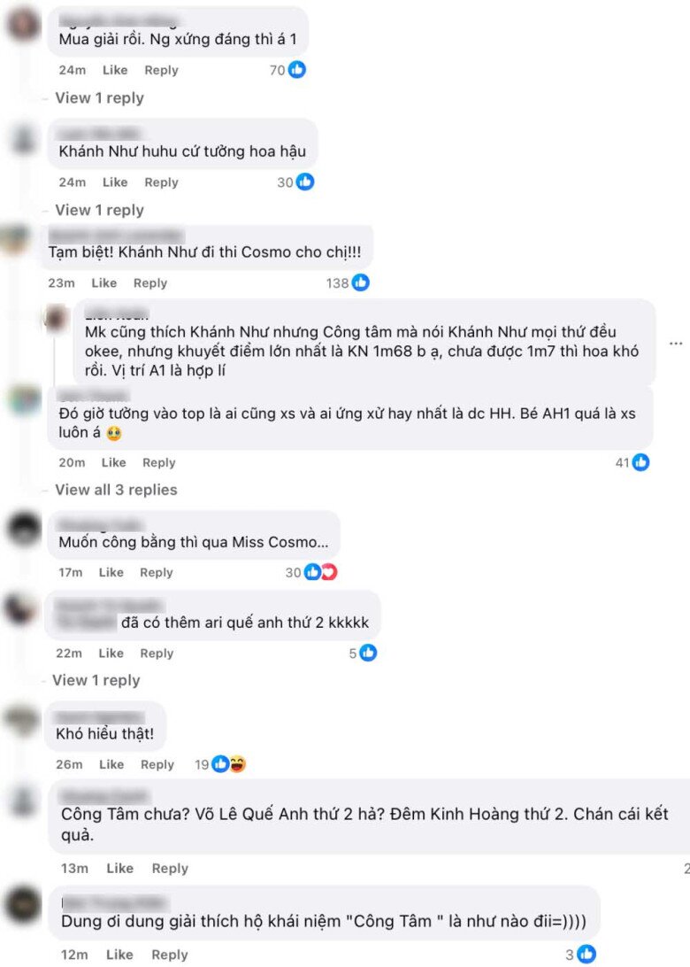 Nhiều bình luận trái chiều, phản đối kết quả chung cuộc đã xuất hiện trên fanpage của chương trình.