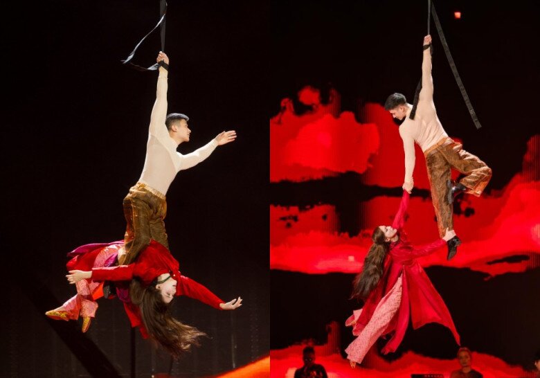 Màn đu mình không đai an toàn của Hòa Minzy khiến khán giả thót tim theo dõi.