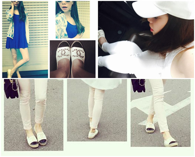 Cô rất chuộng đôi giày lưới từ chất liệu cói của thương hiệu Chanel.
