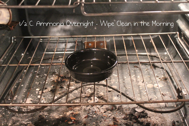 Đặt một bát đầy amoniac vào lò nướng đã nguội. Để lại qua đêm và lau sạch vào ngày hôm sau. Thật dễ dàng!
