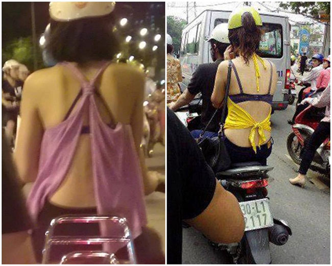 Những chiếc áo khoe lưng trần, để lộ áo lót ngày càng trở nên phổ biến trên đường phố Việt.
