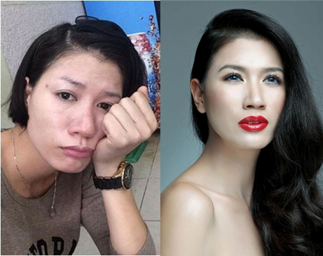 Cựu người mẫu Trang Trần với làn da nhiều mụn và không đều màu khi thiếu son phấn. 

