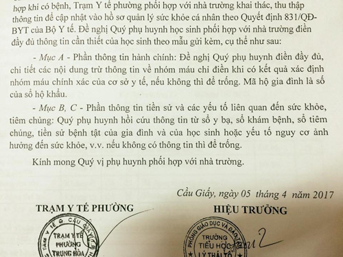 Phiếu sức khỏe trường phát cho trẻ tiểu học hỏi amp;#39;biện pháp tránh thai, số lần sảy thaiamp;#39; - 4
