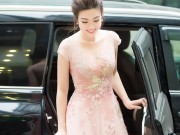 Làng sao - Hoa hậu Mỹ Linh đẹp như công chúa, được đưa rước bằng xế sang tới sự kiện