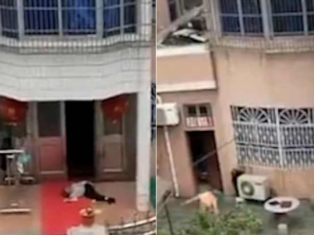 [Video] Con trai kéo lê mẹ già dưới đất gây phẫn nộ người xem - 1