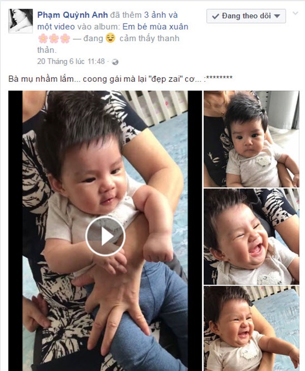 Phạm Quỳnh Anh hạnh phúc mặc dù amp;#34;bà mụ nặn nhầmamp;#34; con gái mà lại đẹp trai - 1