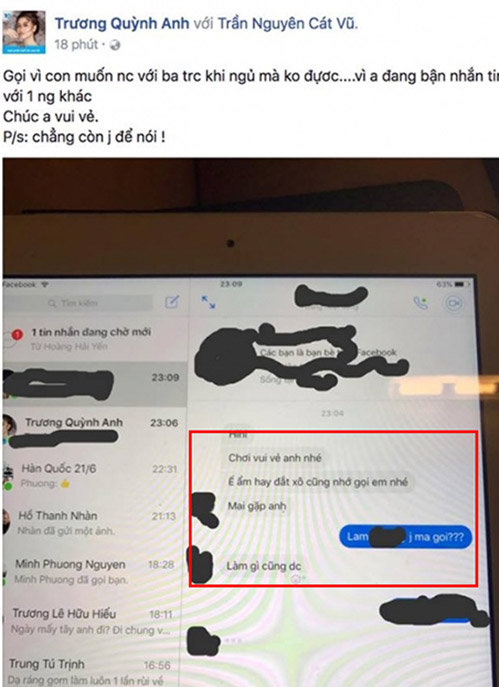 Gọi cho chồng không được, Trương Quỳnh Anh tức giận công khai tin nhắn của Tim với người khác - 1